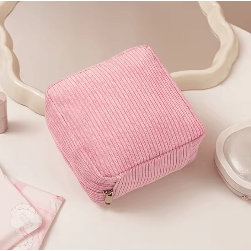 Makeup Toiletry Storage Bag Solid Color Sanitary Napkin Organizer Bag Large Capacity Travel Pouch 3