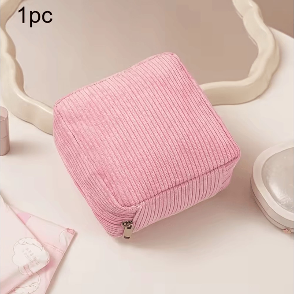 Makeup Toiletry Storage Bag Solid Color Sanitary Napkin Organizer Bag Large Capacity Travel Pouch 7