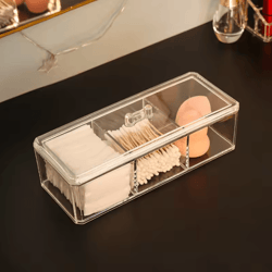 acrylic makeup organizer – transparent cosmetic storage box with three-grid storage container for cotton swabs and pads