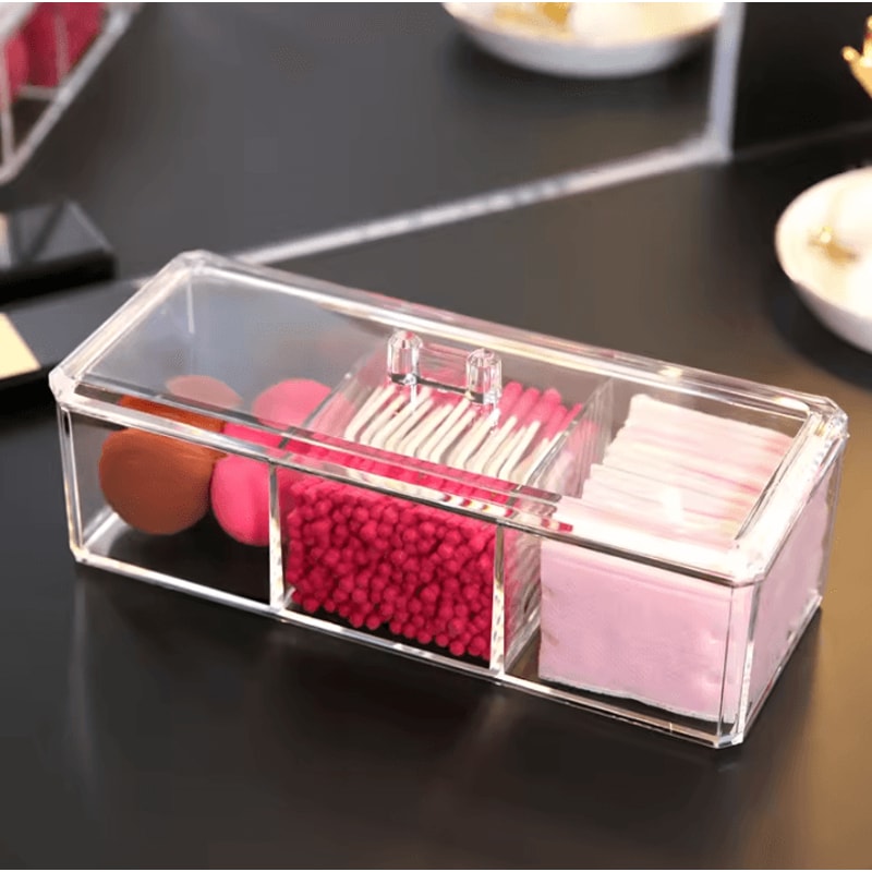 Acrylic Makeup Organizer Transparent Cosmetic Storage Box With ThreeGrid Storage Container For Cot 1