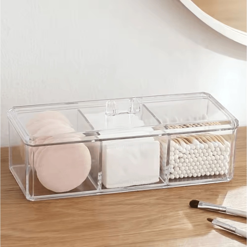 Acrylic Makeup Organizer Transparent Cosmetic Storage Box With ThreeGrid Storage Container For Cot 2