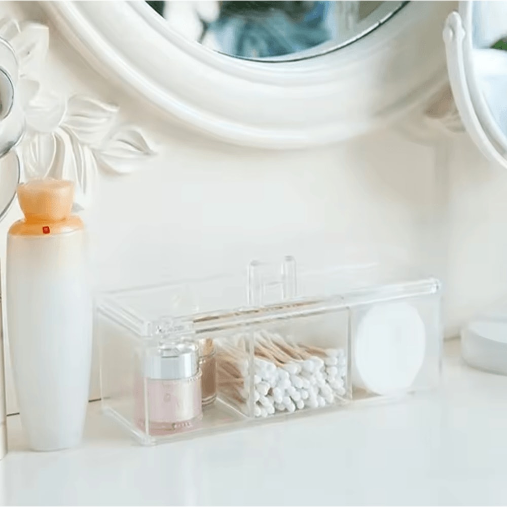 Acrylic Makeup Organizer Transparent Cosmetic Storage Box With ThreeGrid Storage Container For Cot 4