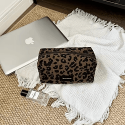 leopard makeup bag – large cosmetic organizer case box-shaped zipper travel beauty storage bag