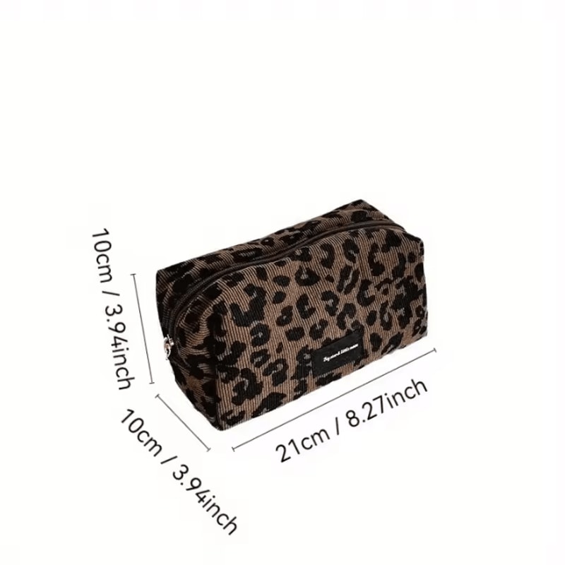 Leopard Makeup Bag Large Cosmetic Organizer Case BoxShaped Zipper Travel Beauty Storage Bag 5