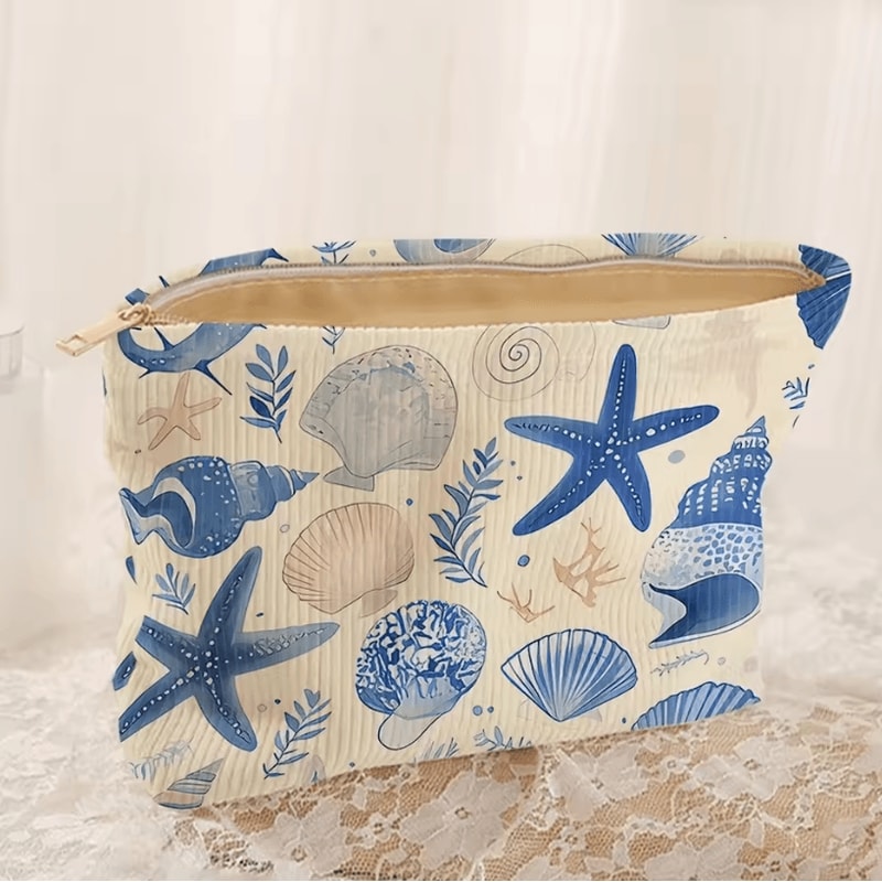 Floral Printed Makeup Bag Minimalist Corduroy Travel Cosmetic Storage Bag Lightweight Multifunctio 1