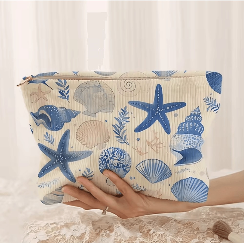 Floral Printed Makeup Bag Minimalist Corduroy Travel Cosmetic Storage Bag Lightweight Multifunctio 2