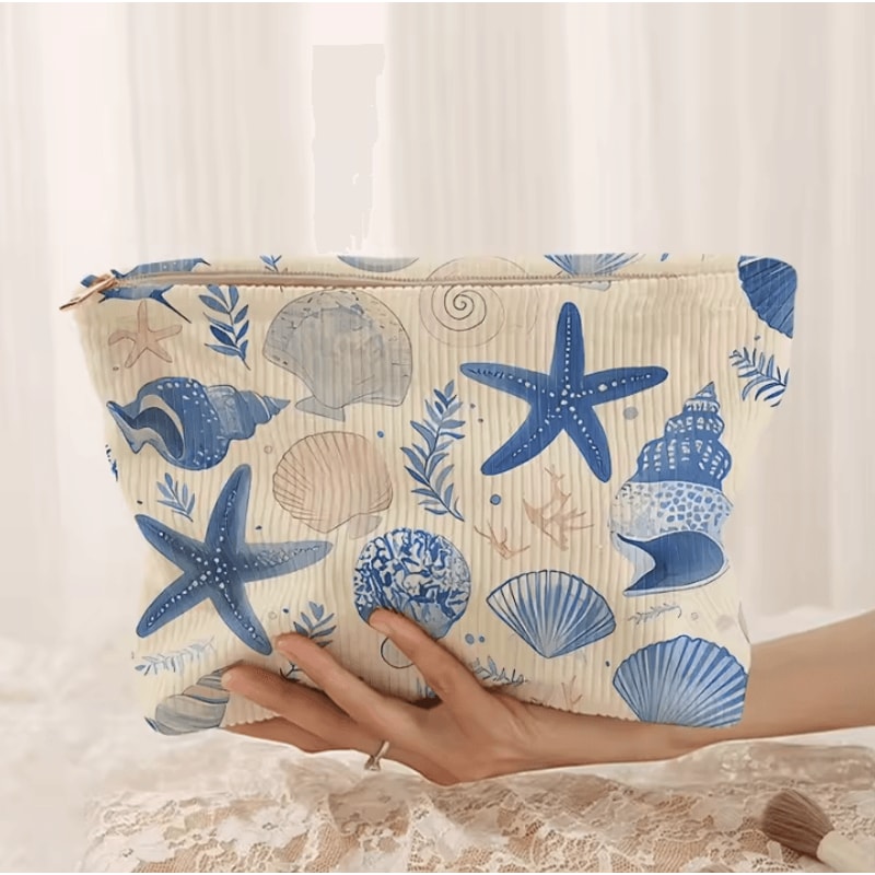 Floral Printed Makeup Bag Minimalist Corduroy Travel Cosmetic Storage Bag Lightweight Multifunctio 2