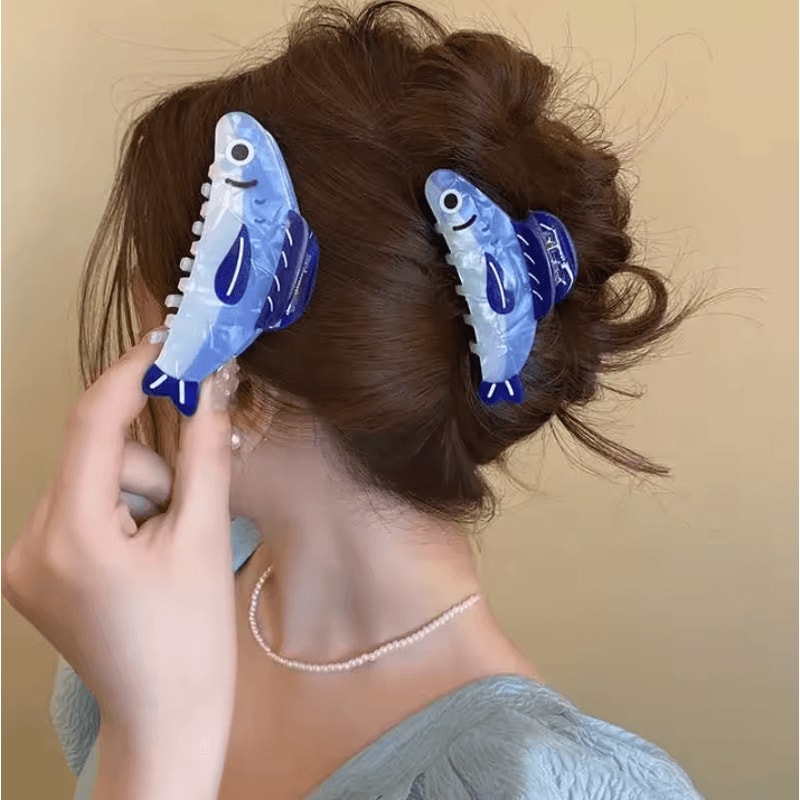 1Pc Creative Hair Clip Ocean Sardine Shark Texture Ponytail Holder Cute Hair Ornament Clip For Wom 3