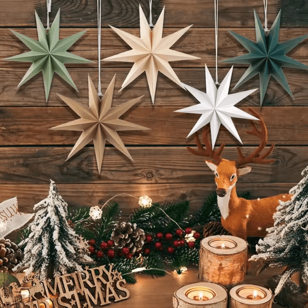 5Pack Christmas Hanging Ornaments Paper Star Tree Decorations Colorful Xmas Party Decor For Holida 0