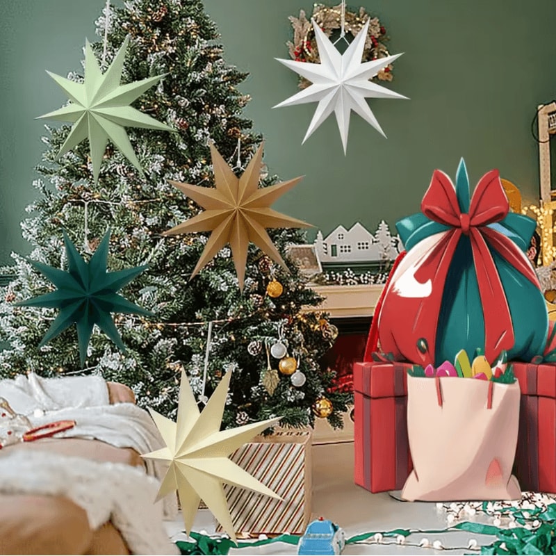 5Pack Christmas Hanging Ornaments Paper Star Tree Decorations Colorful Xmas Party Decor For Holida 1