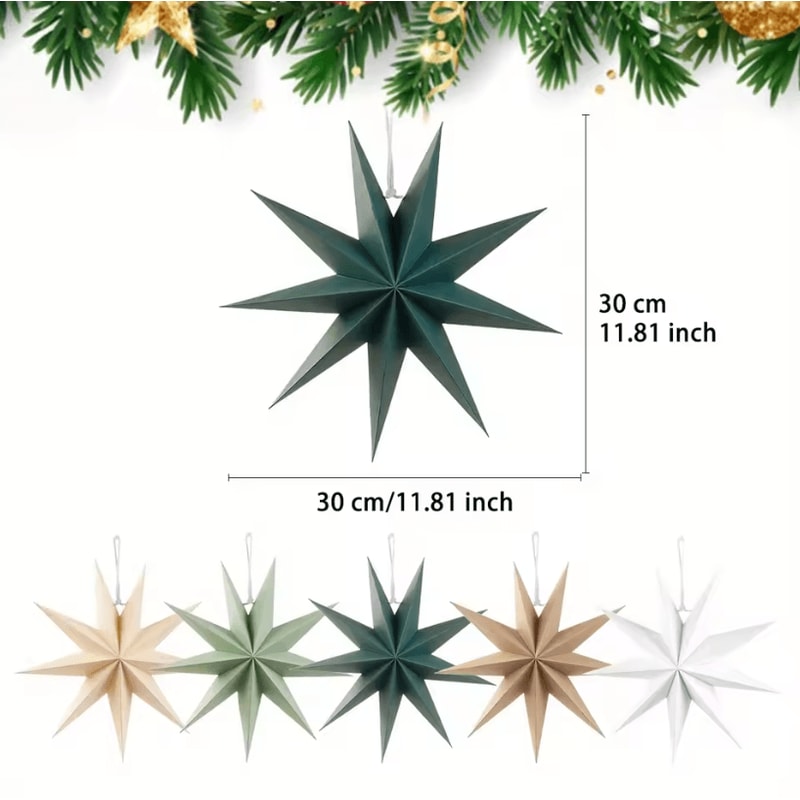 5Pack Christmas Hanging Ornaments Paper Star Tree Decorations Colorful Xmas Party Decor For Holida 5