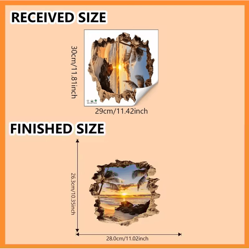 3D Wall Decal Ocean Landscape Beach Scene Wall Sticker Lifelike PVC Wall Mural For Home Decor 5