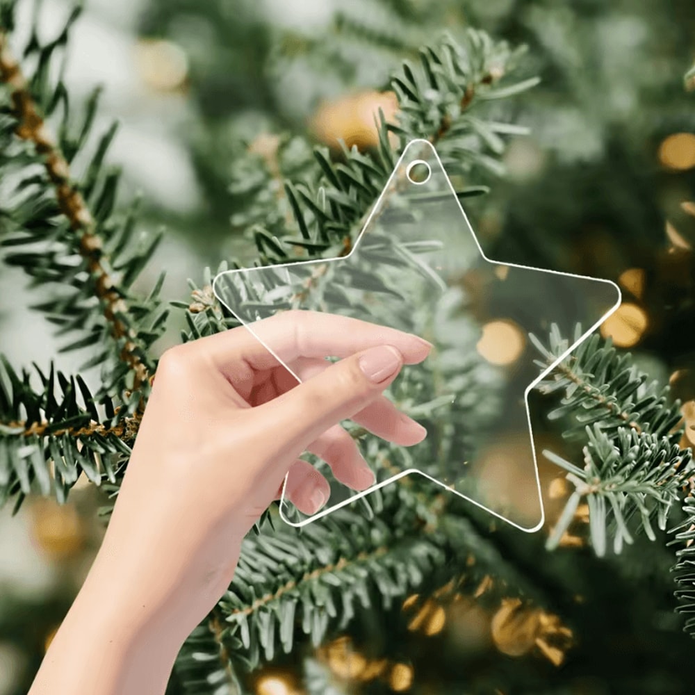 10Pcs Clear Acrylic Christmas Ornaments DIY Holiday Decorations Blank Acrylic Hanging Ornaments F 3