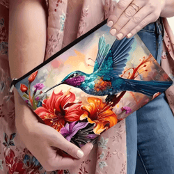 vibrant floral makeup bag – hummingbird cosmetic bag with zipper travel cosmetic pouch