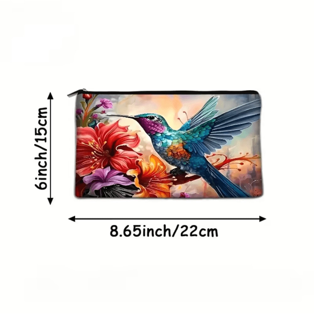 Vibrant Floral Makeup Bag Hummingbird Cosmetic Bag With Zipper Travel Cosmetic Pouch 5