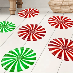 6pcs colorful christmas floor stickers – festive pvc decals with candy pattern xmas decor for home & windows