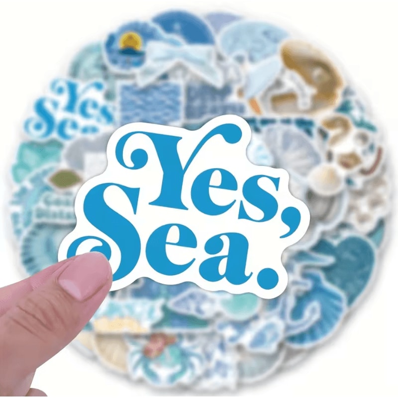 58Pcs Coastal Stickers Pack Kawaii Cartoon Stickers With Shell Sea Creature Decals For Skateboard 1
