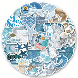 58pcs coastal stickers pack – kawaii cartoon stickers with shell & sea creature decals for skateboard sticker set