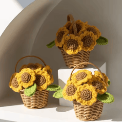 adorable crochet sunflower ornament – hand-knitted flower decor for potted flower table decor and cute crochet gift