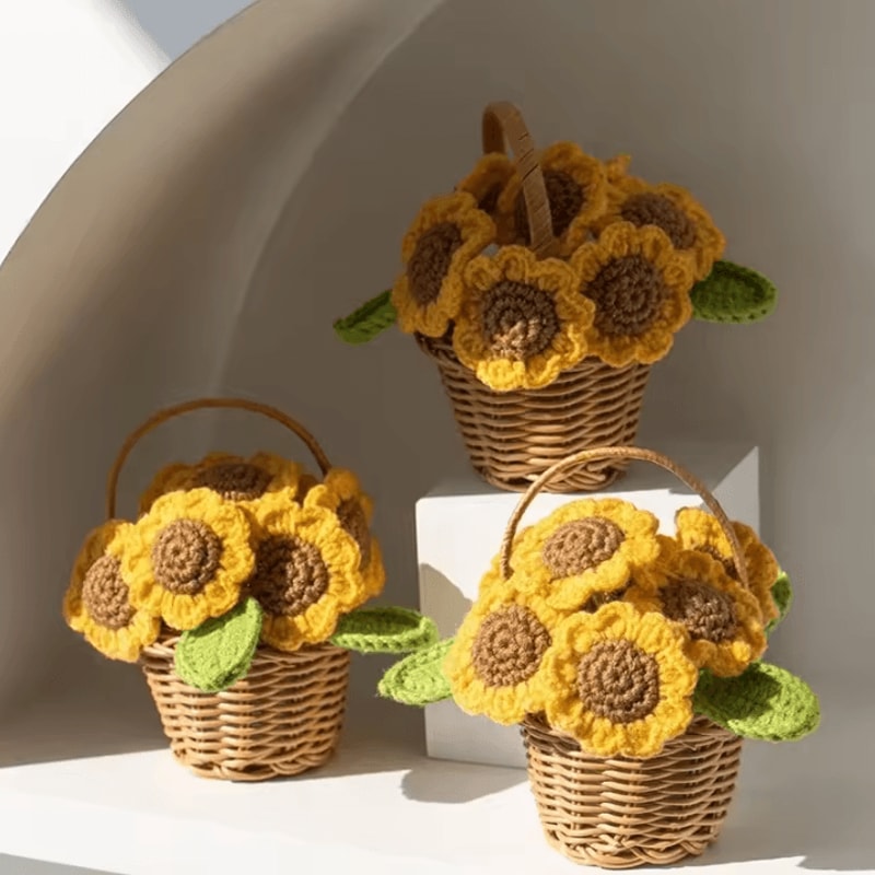 Adorable Crochet Sunflower Ornament HandKnitted Flower Decor For Potted Flower Table Decor And Cut 0