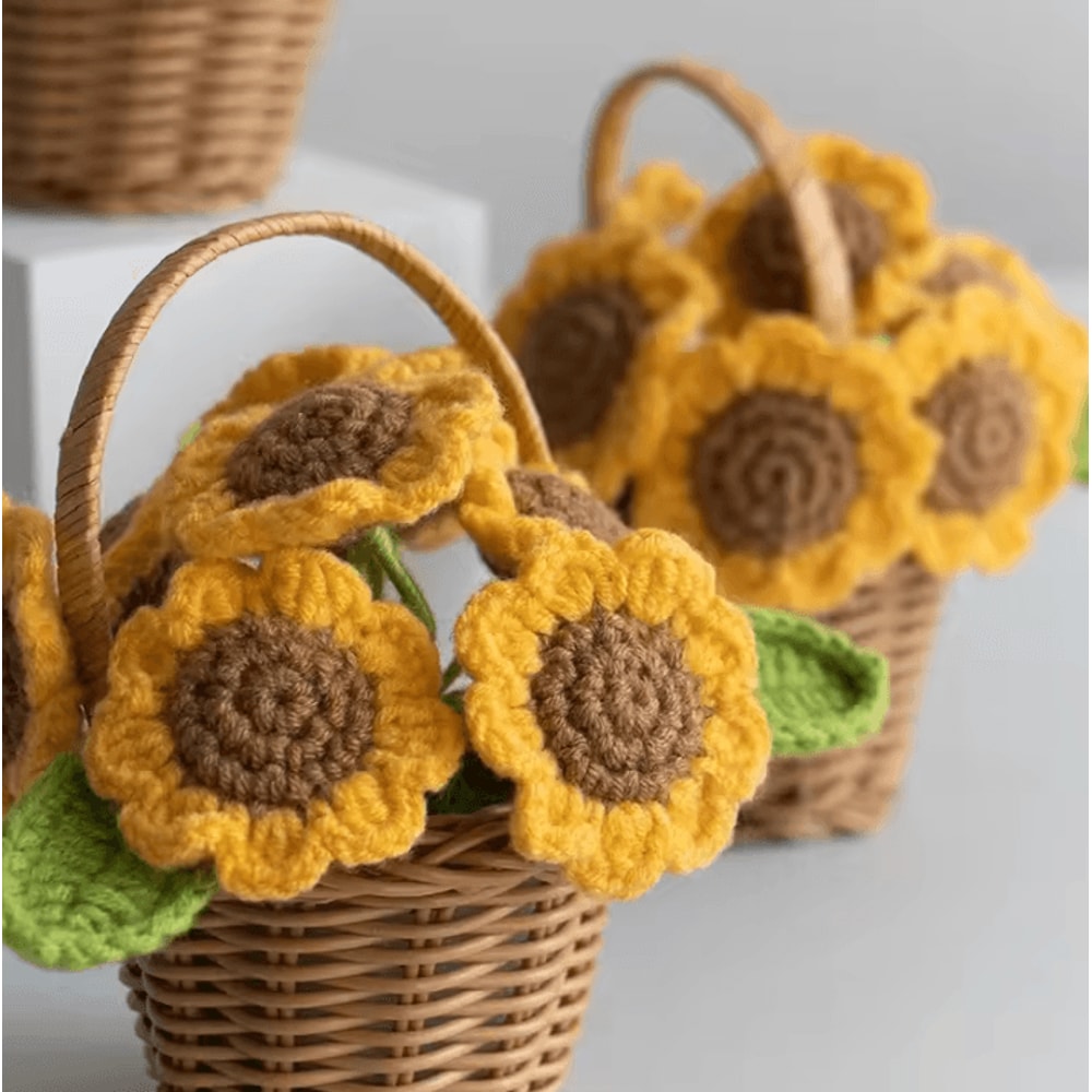 Adorable Crochet Sunflower Ornament HandKnitted Flower Decor For Potted Flower Table Decor And Cut 1