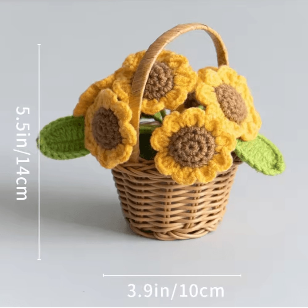 Adorable Crochet Sunflower Ornament HandKnitted Flower Decor For Potted Flower Table Decor And Cut 4