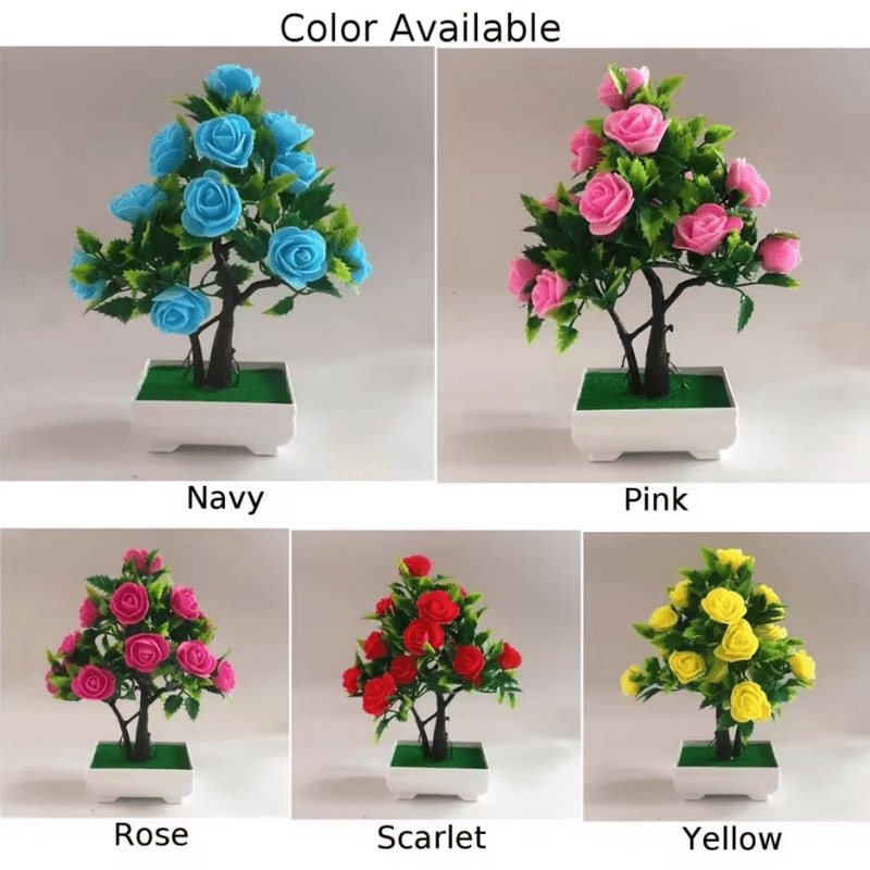 Realistic Artificial Potted Flower Plant Fake Bonsai Plant Decor For Indoor Outdoor Garden Ornamen 5