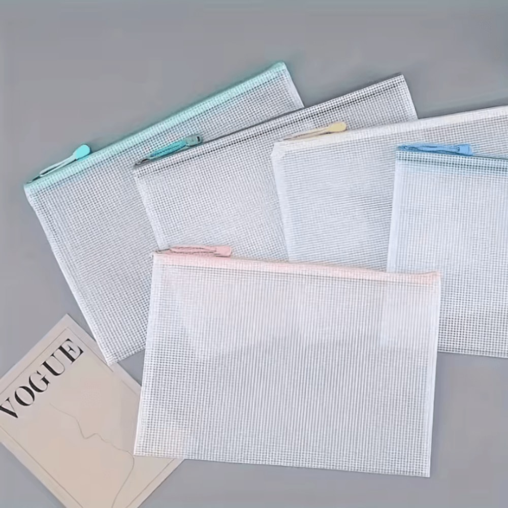 5 Piece PVC Mesh Zipper Storage Folders Stackable File Organizers For HeavyDuty Office Storage And 1