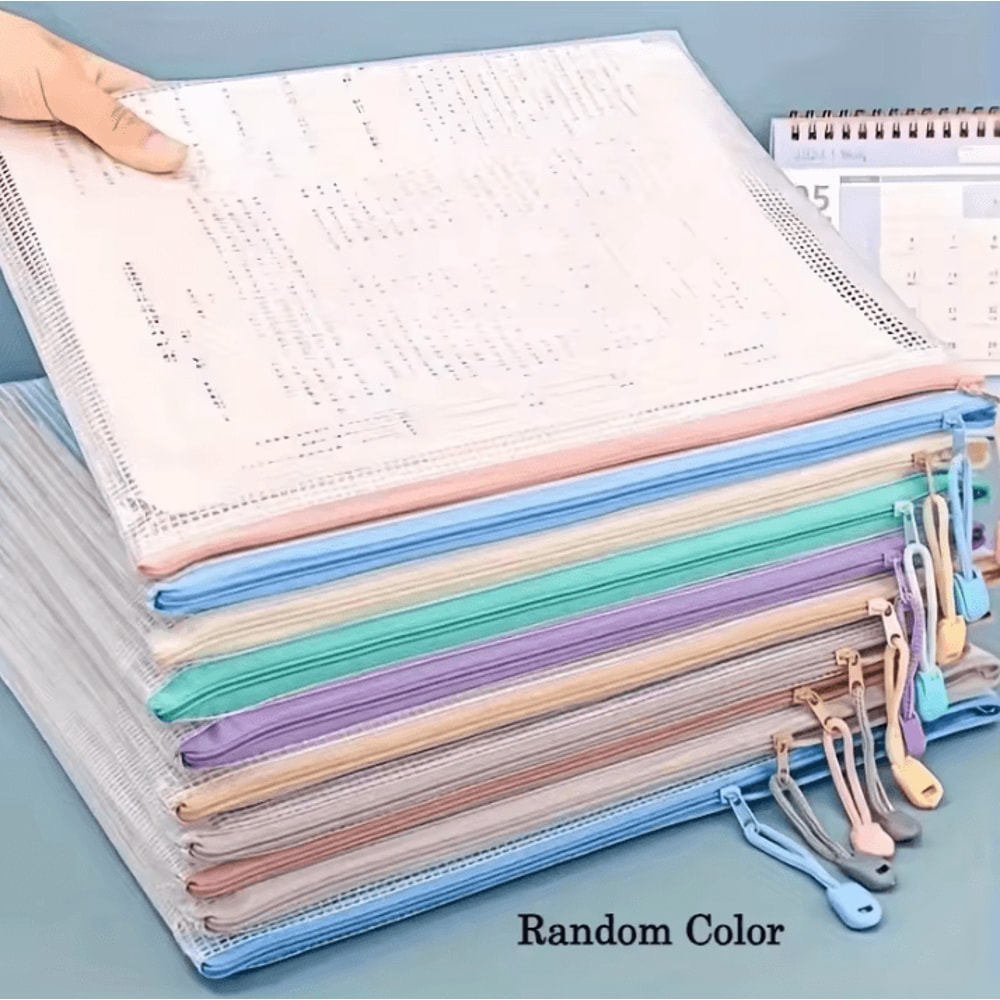 5 Piece PVC Mesh Zipper Storage Folders Stackable File Organizers For HeavyDuty Office Storage And 0