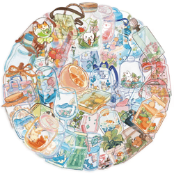50pcs random transparent drink stickers – glass water cup decals with decorative pet stickers for scrapbooking