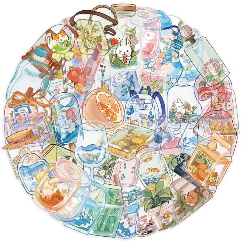 50Pcs Random Transparent Drink Stickers Glass Water Cup Decals With Decorative PET Stickers For Sc 0