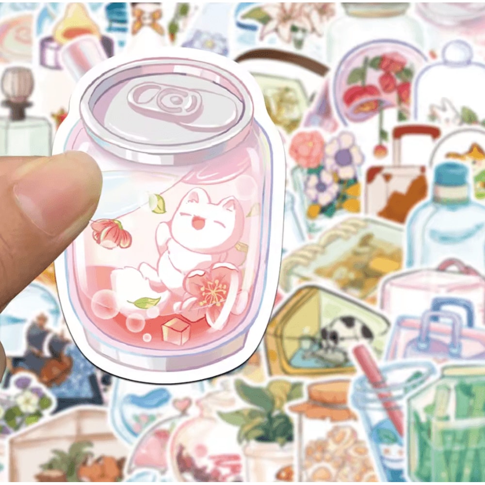 50Pcs Random Transparent Drink Stickers Glass Water Cup Decals With Decorative PET Stickers For Sc 2