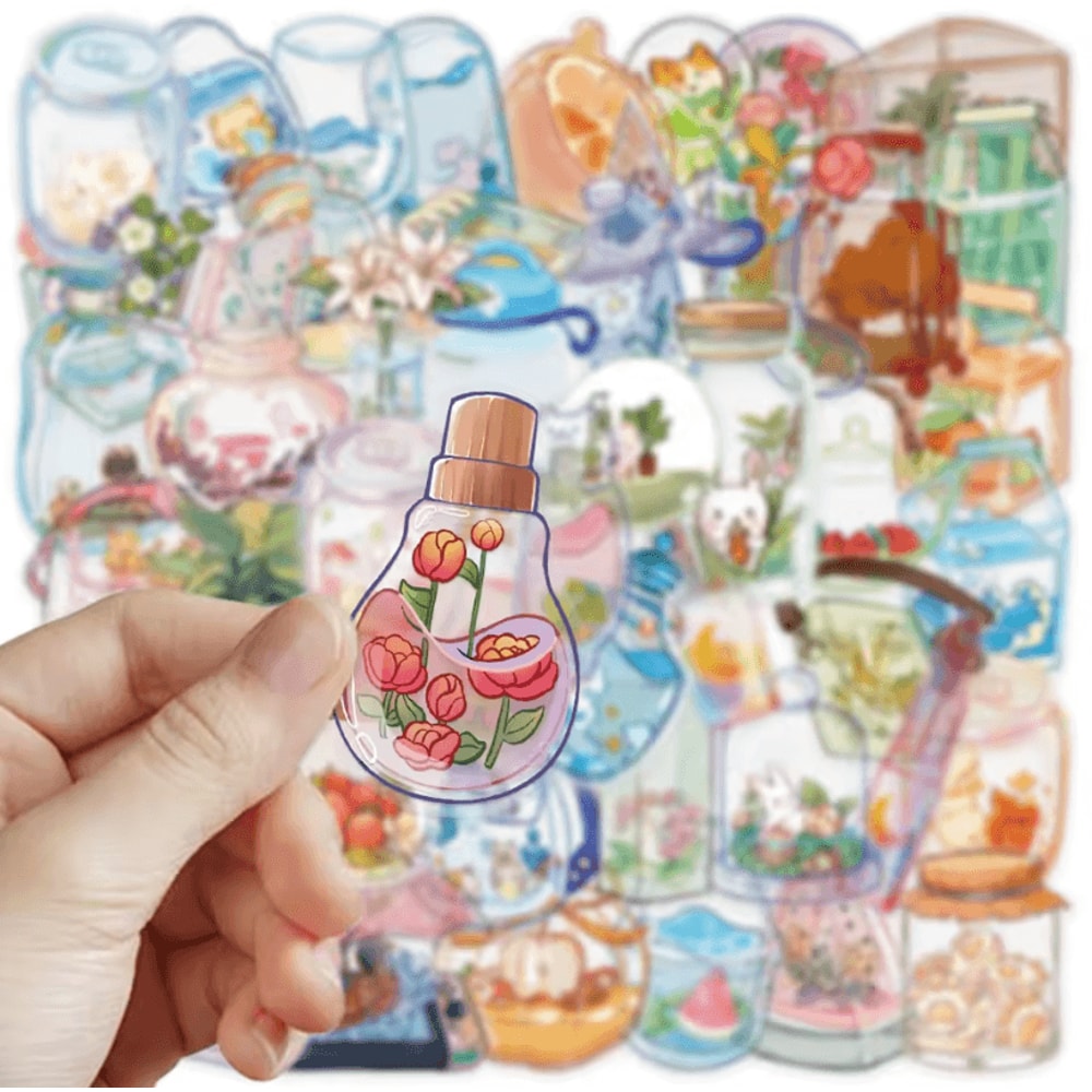 50Pcs Random Transparent Drink Stickers Glass Water Cup Decals With Decorative PET Stickers For Sc 3