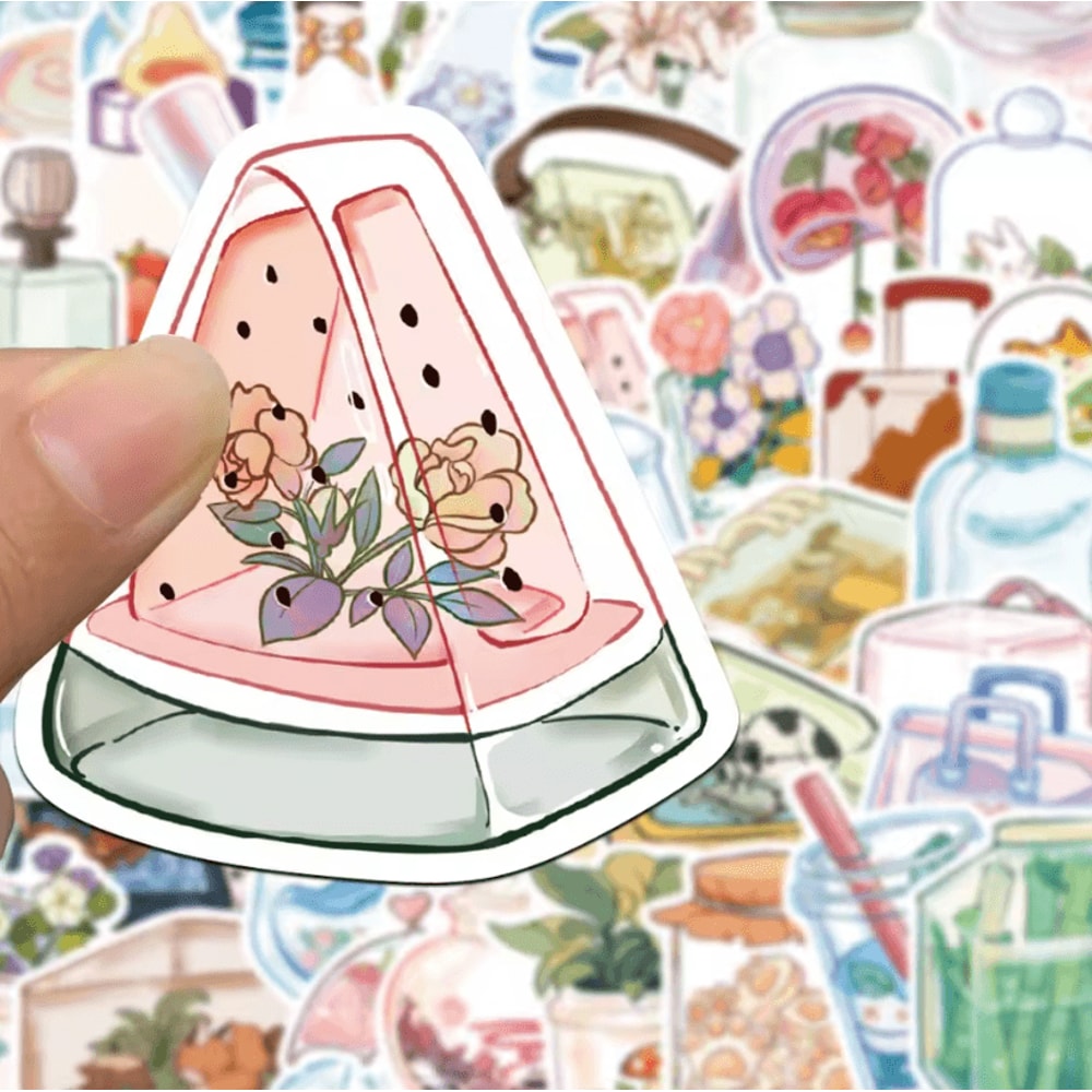 50Pcs Random Transparent Drink Stickers Glass Water Cup Decals With Decorative PET Stickers For Sc 4