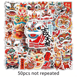 50pcs random lion dance stickers – chinese style sticker pack with cute animal decals for scrapbooking and decoration