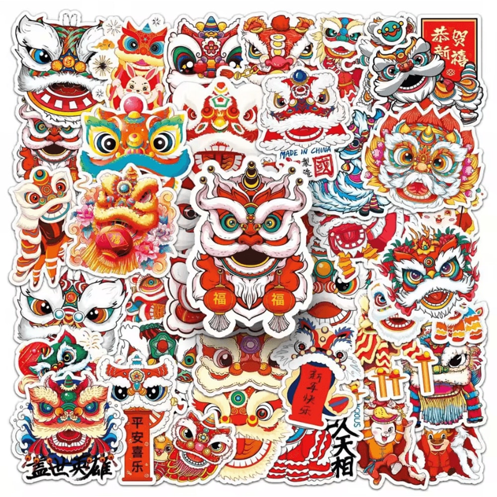 50Pcs Random Lion Dance Stickers Chinese Style Sticker Pack With Cute Animal Decals For Scrapbooki 1