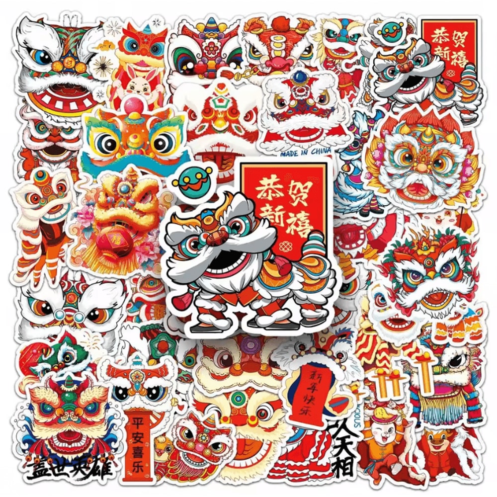 50Pcs Random Lion Dance Stickers Chinese Style Sticker Pack With Cute Animal Decals For Scrapbooki 2