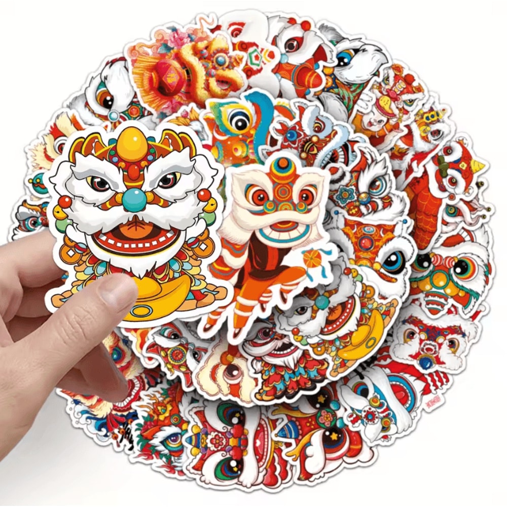 50Pcs Random Lion Dance Stickers Chinese Style Sticker Pack With Cute Animal Decals For Scrapbooki 3