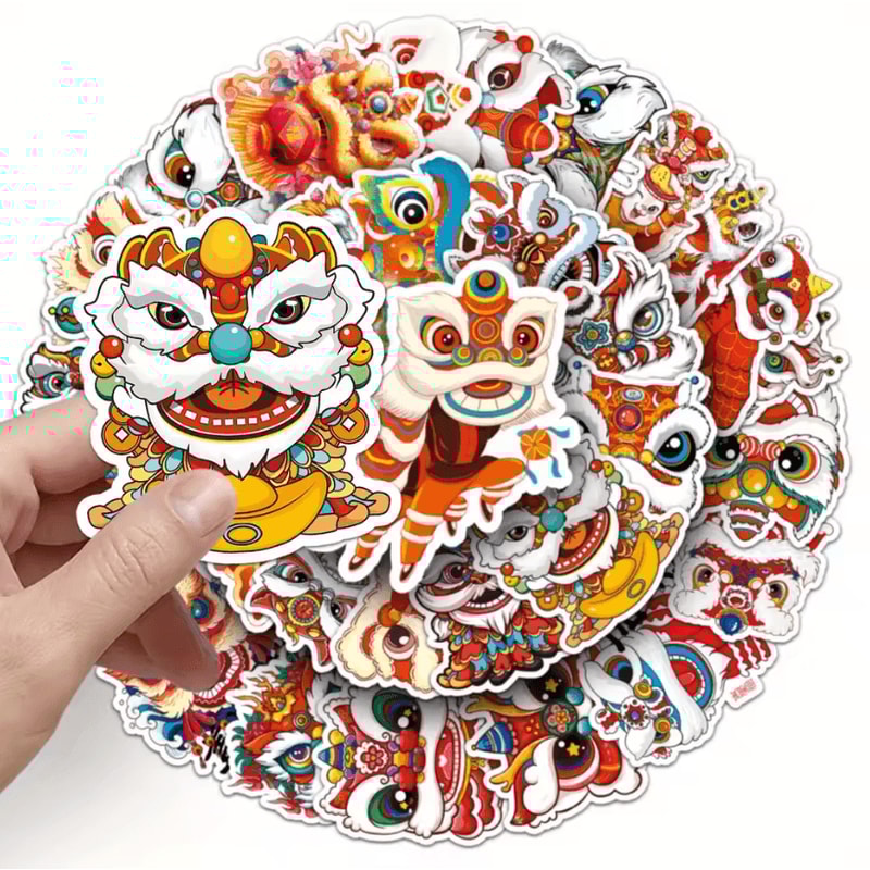 50Pcs Random Lion Dance Stickers Chinese Style Sticker Pack With Cute Animal Decals For Scrapbooki 3