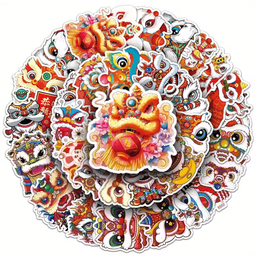 50Pcs Random Lion Dance Stickers Chinese Style Sticker Pack With Cute Animal Decals For Scrapbooki 4