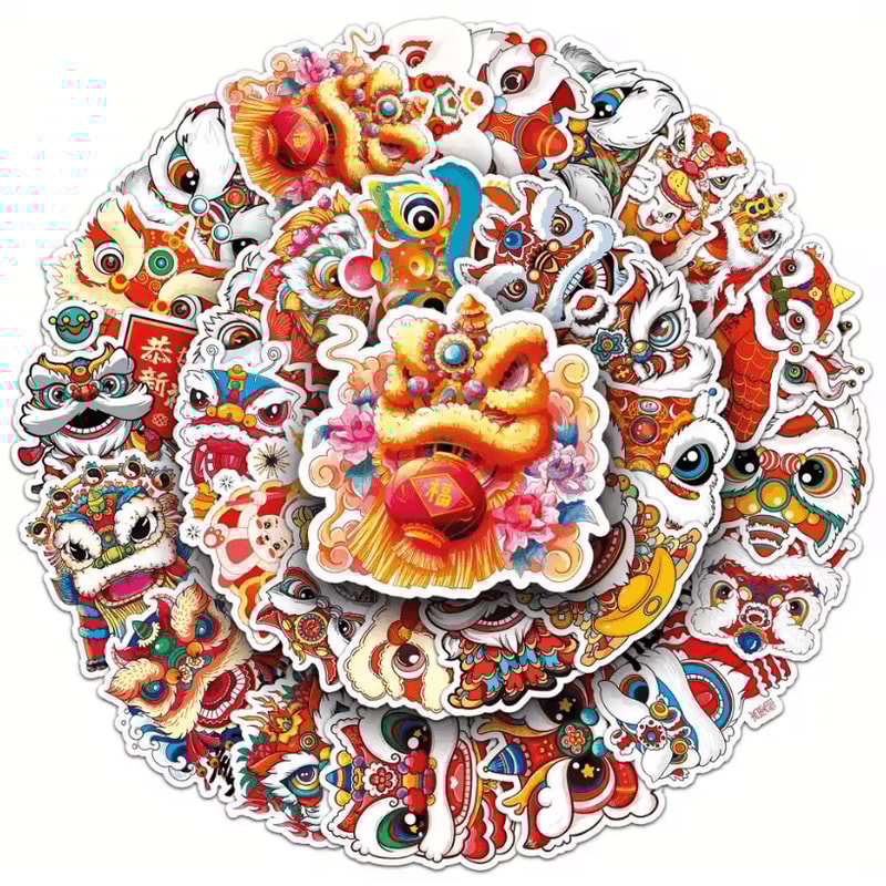 50Pcs Random Lion Dance Stickers Chinese Style Sticker Pack With Cute Animal Decals For Scrapbooki 4