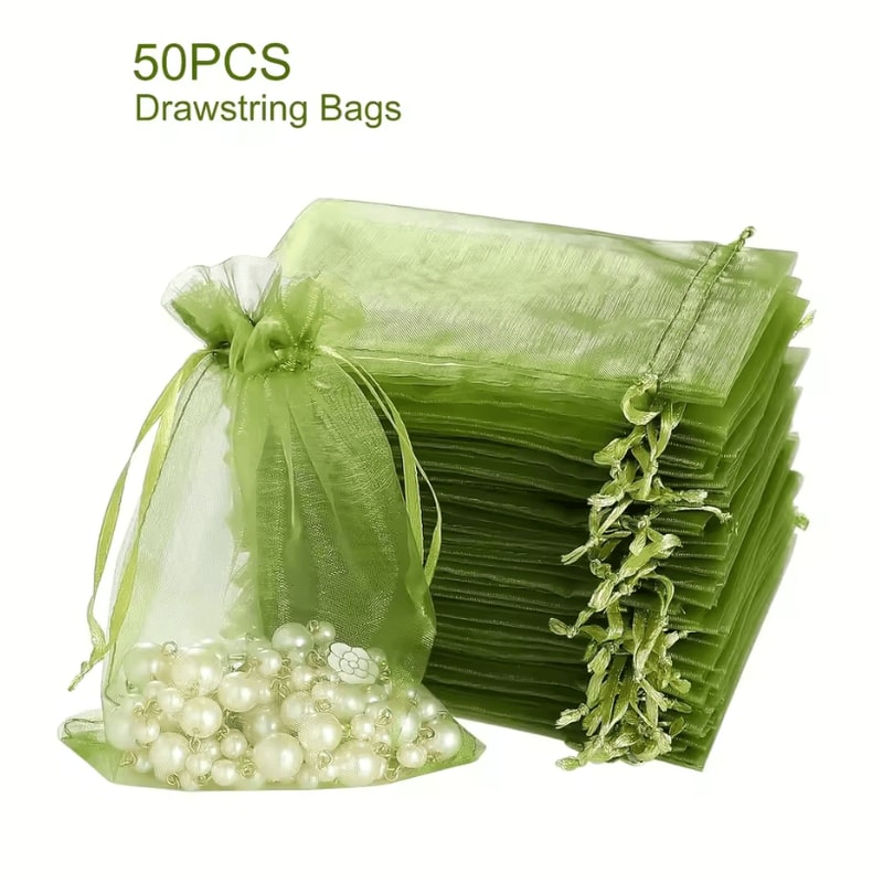 50Pcs Organza Drawstring Bags 394 By 591 In Sheer Fabric Gift Pouches For Wedding Favor Bags 0