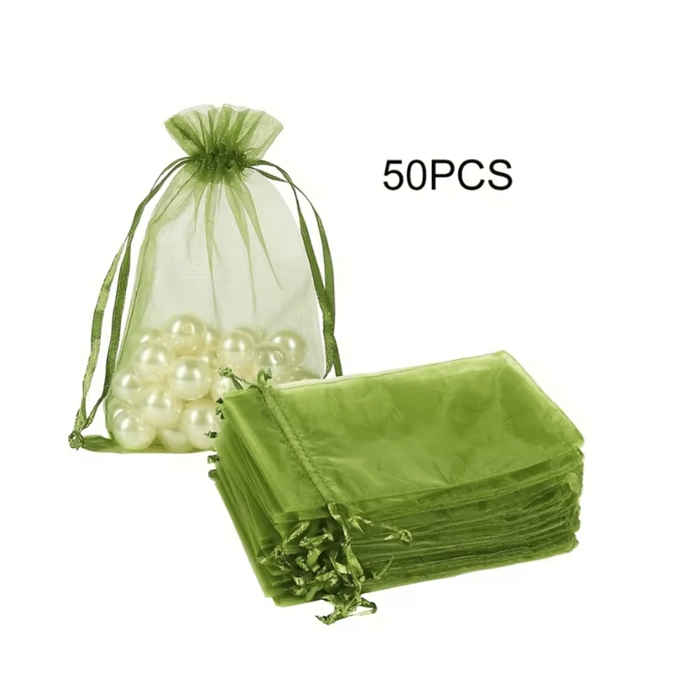 50Pcs Organza Drawstring Bags 394 By 591 In Sheer Fabric Gift Pouches For Wedding Favor Bags 1