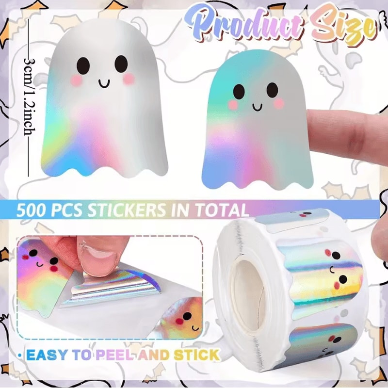 500Pcs Halloween Stickers Set Holographic Ghost Stickers Waterproof For Party Decoration Supplies 4