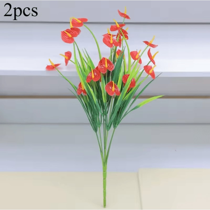 2Pcs Artificial Flower Bouquets Plastic Fake Flowers For Table Centerpiece Decor And Home Accents 6