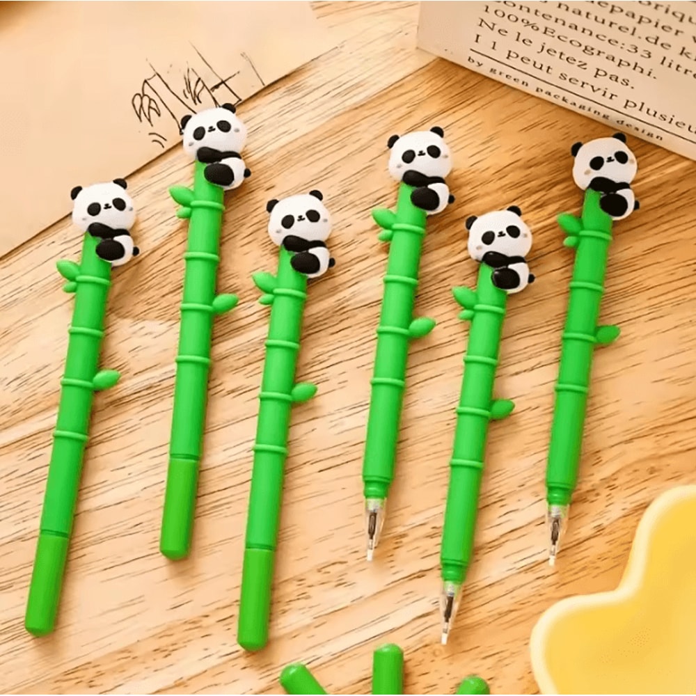10Pcs Cute Black Gel Pens Silicone Gel Pens With Panda Bamboo Pens For School And Office Stationer 2