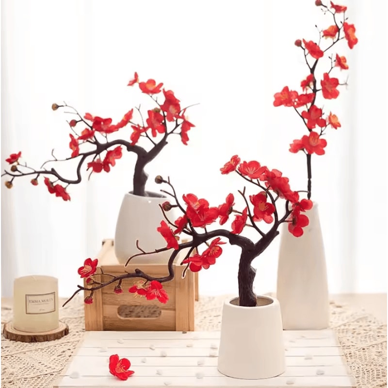 Lifelike Artificial Cherry Blossom Flowers Silk Plum Blossom Stems For Wedding Table Decorations A 0