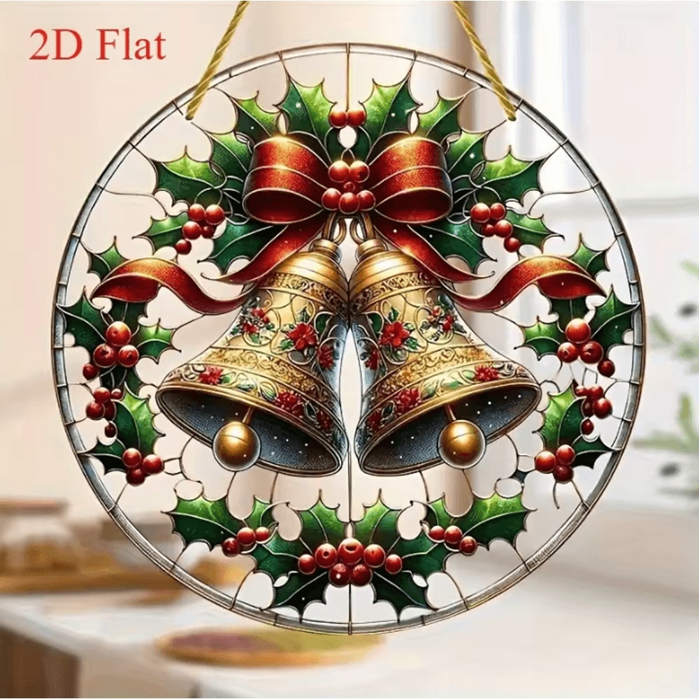 2 Piece Christmas Bell Ornaments Acrylic Holiday Decorations 2D Flat Hanging Ornaments For Room An 1