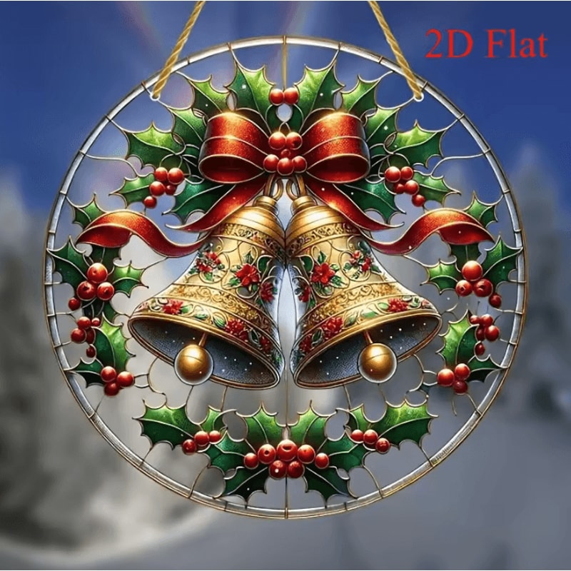 2 Piece Christmas Bell Ornaments Acrylic Holiday Decorations 2D Flat Hanging Ornaments For Room An 2