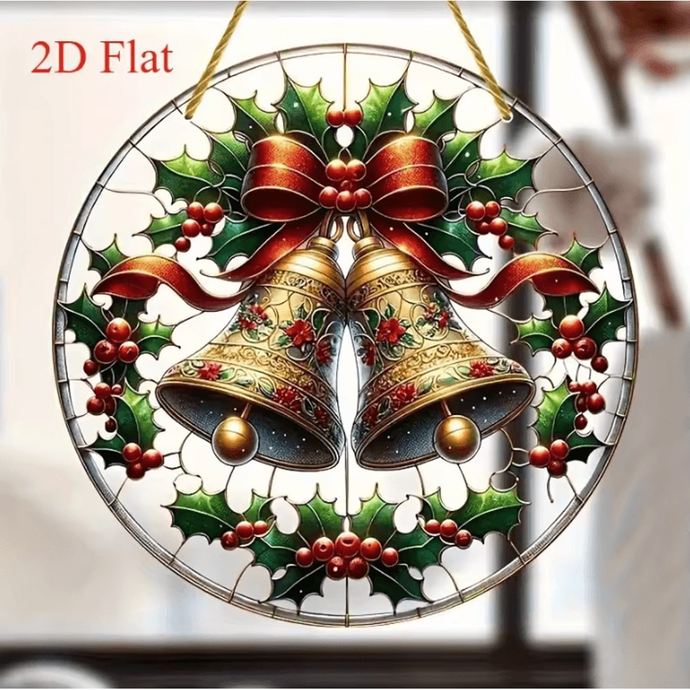2 Piece Christmas Bell Ornaments Acrylic Holiday Decorations 2D Flat Hanging Ornaments For Room An 3